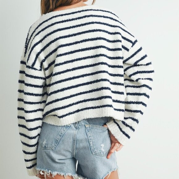 1 LEFT!! STILL TIME NAVY STRIPED KNIT SWEATER - Picture 2 of 2